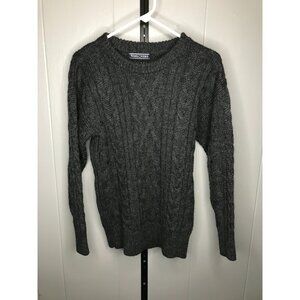 Woolovers Mens Sweater Sz SM 100% British Wool Heavy Gray Cable Knit Crew